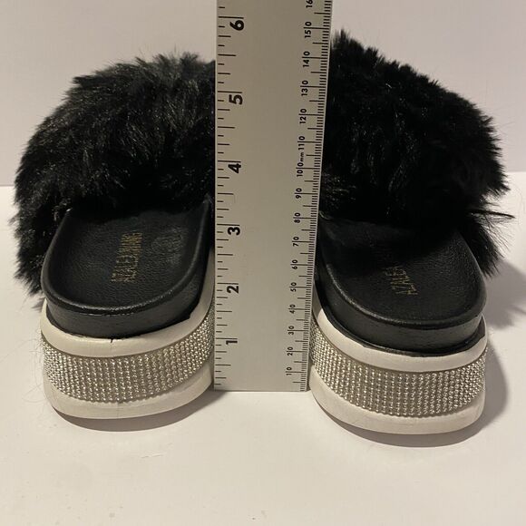 Azalea Wang Rhinestone Fur Slide Sandals Platform Size 7 Chic Glamorous Bling - Picture 5 of 13